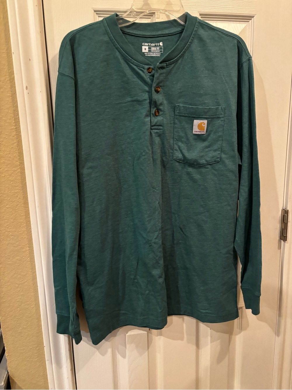 Carhartt Men's MediumTeal Long-Sleeve Henley Pocket Shirt